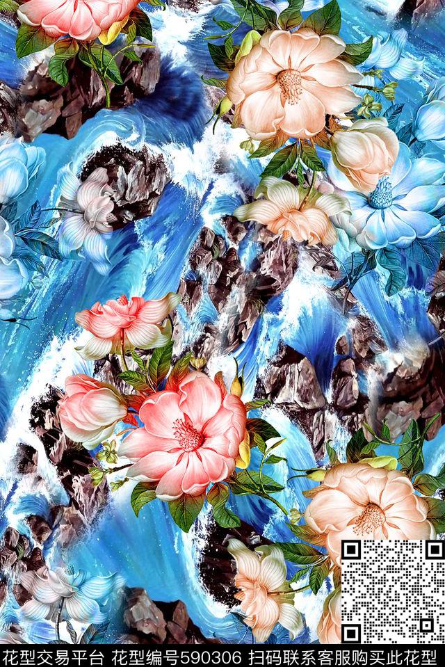 时尚大气岩石山峰数码印花华亿平台下载（图片编号: 590306） - 瓦栏（Walan）