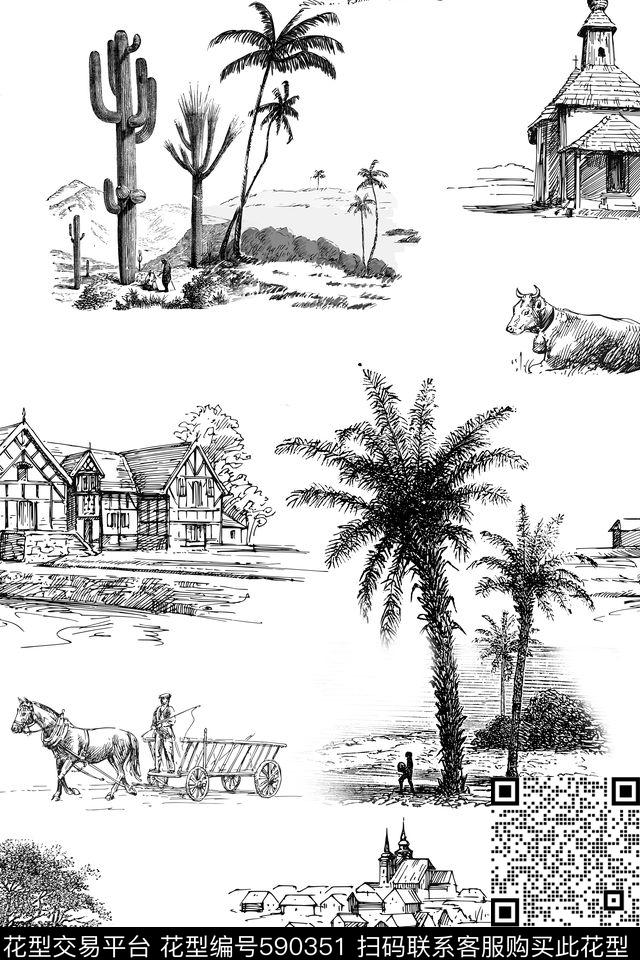 热带植物法式乡村民族风传统印花华亿平台下载（图片编号: 590351） - 瓦栏（Walan）