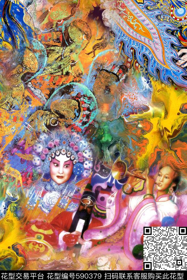 中国风京剧戏曲数码印花华亿平台下载（图片编号: 590379） - 瓦栏（Walan）