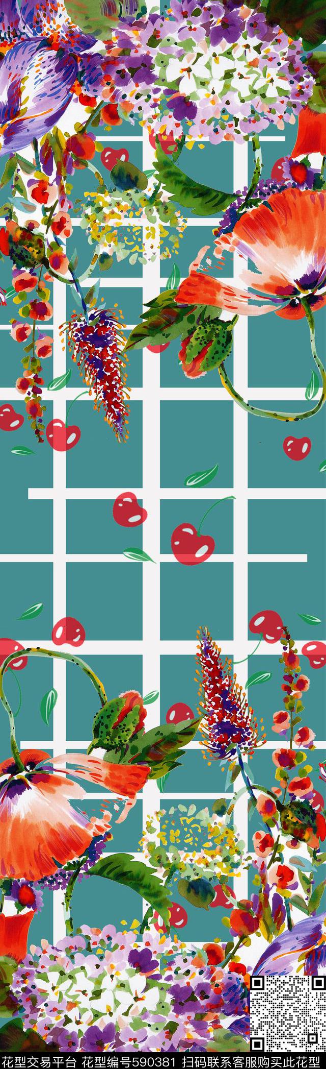 优雅几何大花数码印花华亿平台下载（图片编号: 590381） - 瓦栏（Walan）