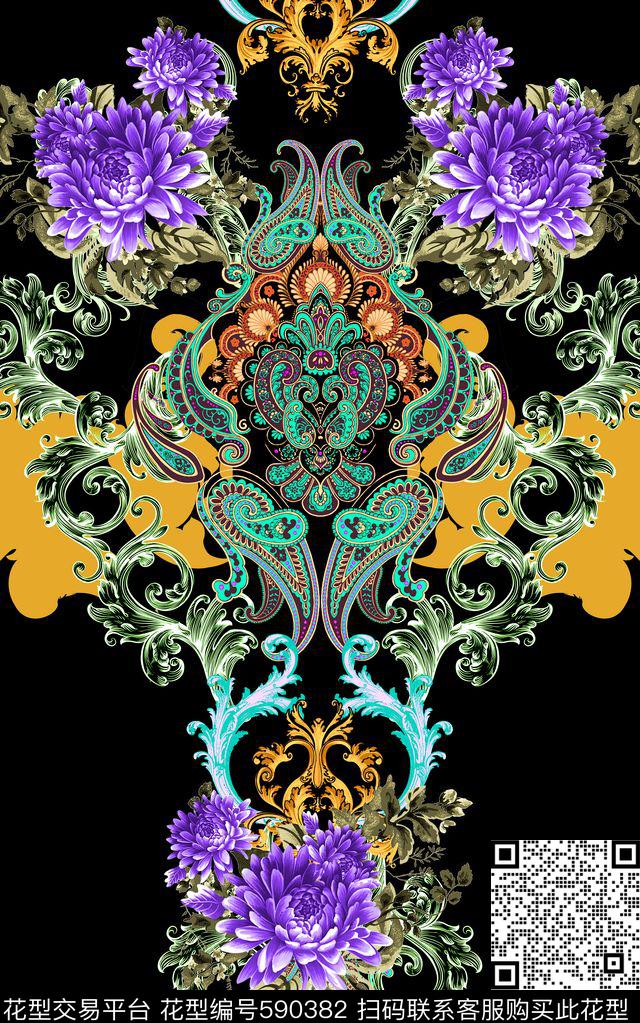 民族风佩斯利腰果定位花数码印花华亿平台下载（图片编号: 590382） - 瓦栏（Walan）