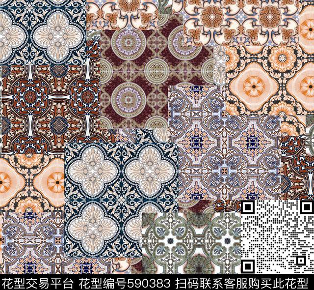 复古怀旧民族纹样欧式瓷砖拼贴数码印花华亿平台下载（图片编号: 590383） - 瓦栏（Walan）