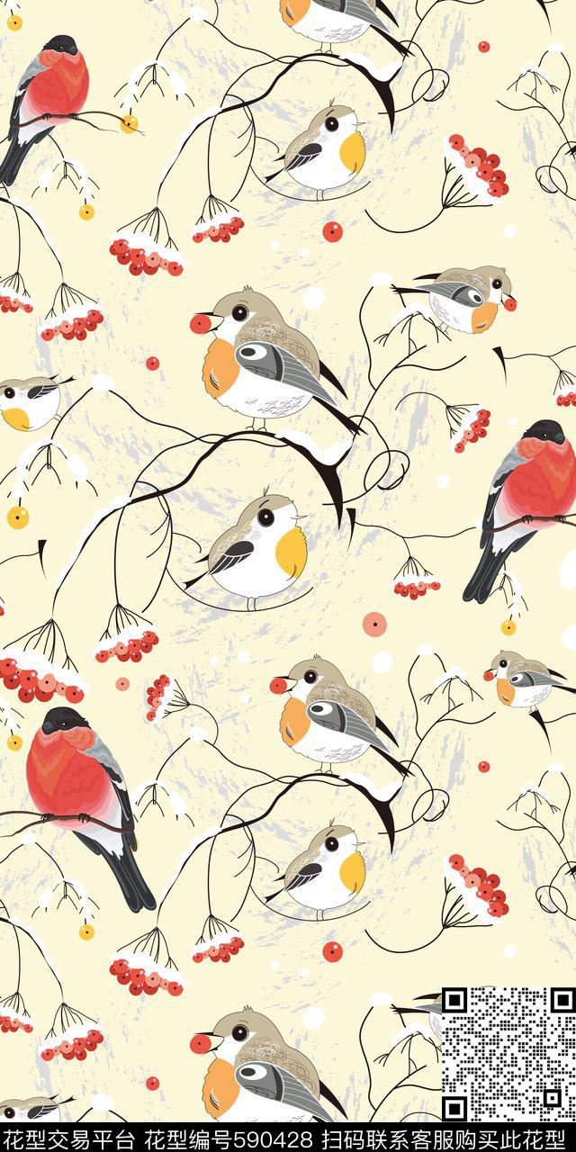 鸟树林冬季数码印花华亿平台下载（图片编号: 590428） - 瓦栏（Walan）