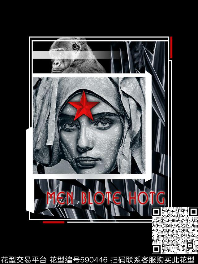 休闲风人物特效几何拼接数码印花华亿平台下载（图片编号: 590446） - 瓦栏（Walan）