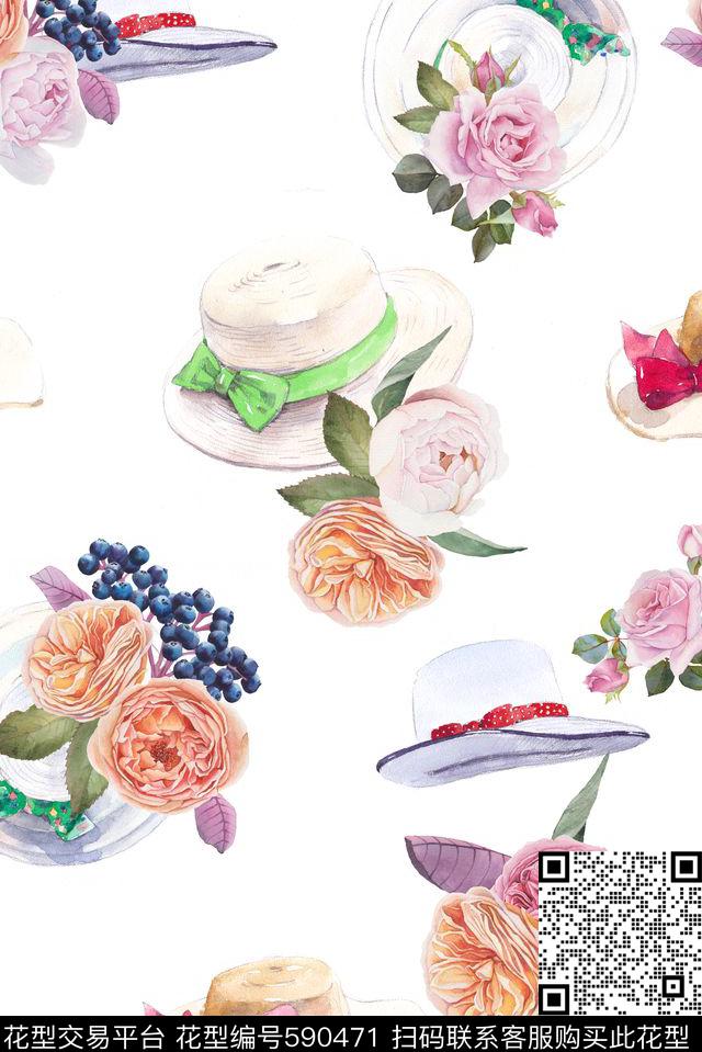 夏天凉帽花卉数码印花华亿平台下载（图片编号: 590471） - 瓦栏（Walan）