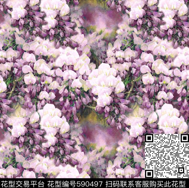 手绘花卉满版数码印花华亿平台下载（图片编号: 590497） - 瓦栏（Walan）