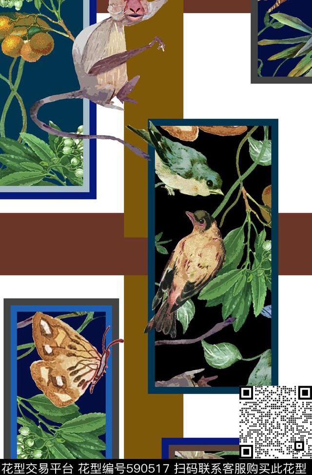 大气花鸟巴宝莉格传统印花华亿平台下载（图片编号: 590517） - 瓦栏（Walan）
