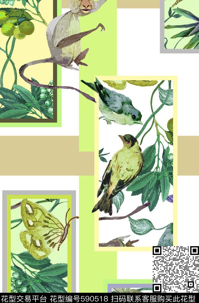 大气花鸟巴宝莉格传统印花华亿平台下载（图片编号: 590518） - 瓦栏（Walan）