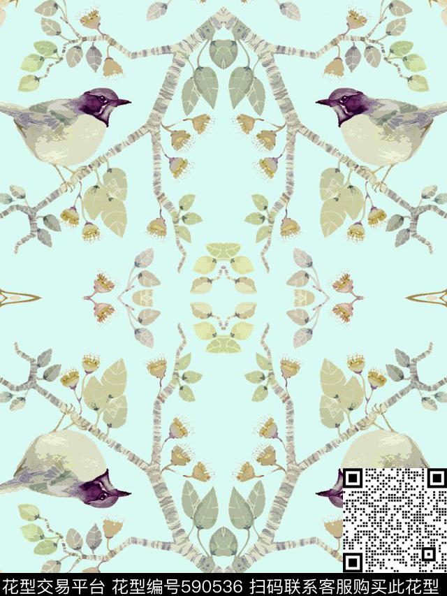 手绘小鸟气味数码印花华亿平台下载（图片编号: 590536） - 瓦栏（Walan）