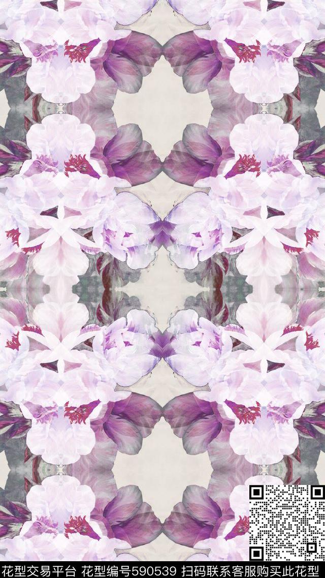手绘花卉中老年数码印花华亿平台下载（图片编号: 590539） - 瓦栏（Walan）