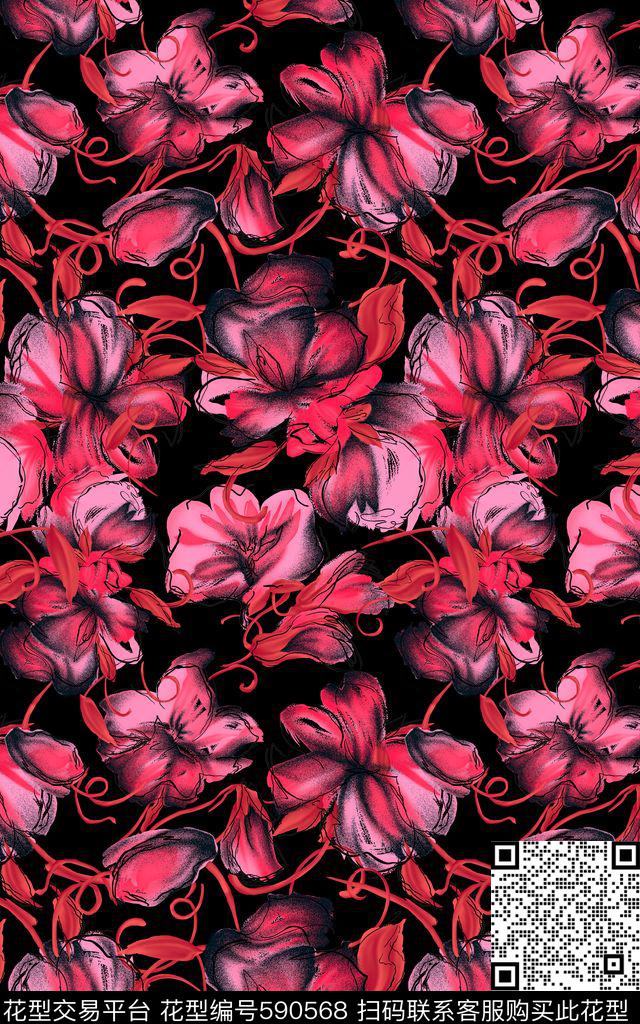 小碎花休闲风大牌数码印花华亿平台下载（图片编号: 590568） - 瓦栏（Walan）