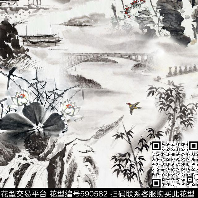 民族风山水鸟花卉数码印花华亿平台下载（图片编号: 590582） - 瓦栏（Walan）