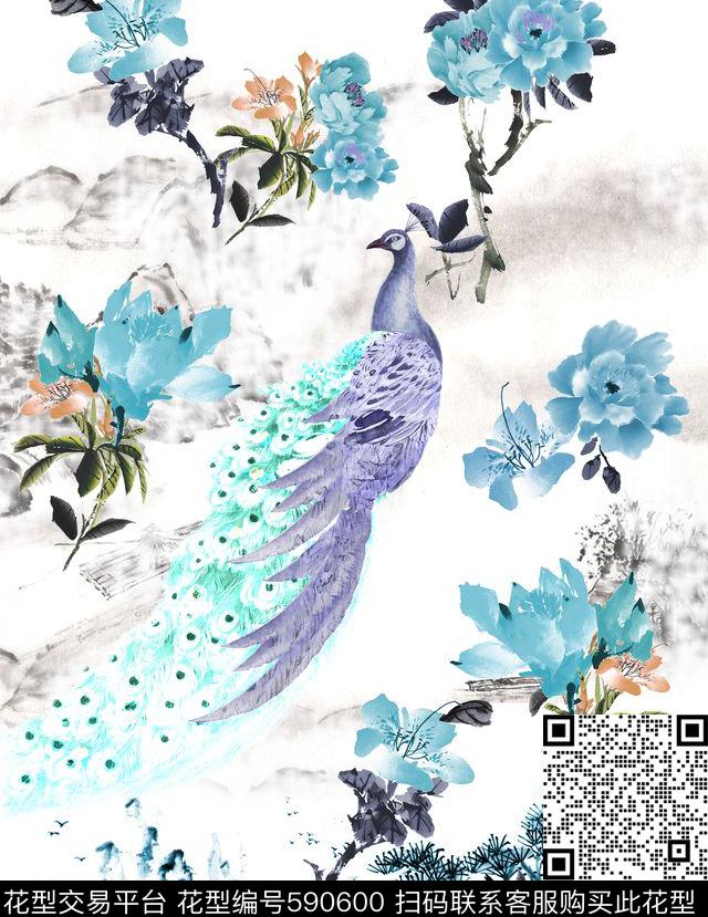 工笔画水墨山水画数码印花华亿平台下载（图片编号: 590600） - 瓦栏（Walan）