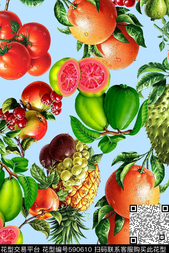 水果树叶橘子数码印花华亿平台下载（图片编号: 590610） - 瓦栏（Walan）