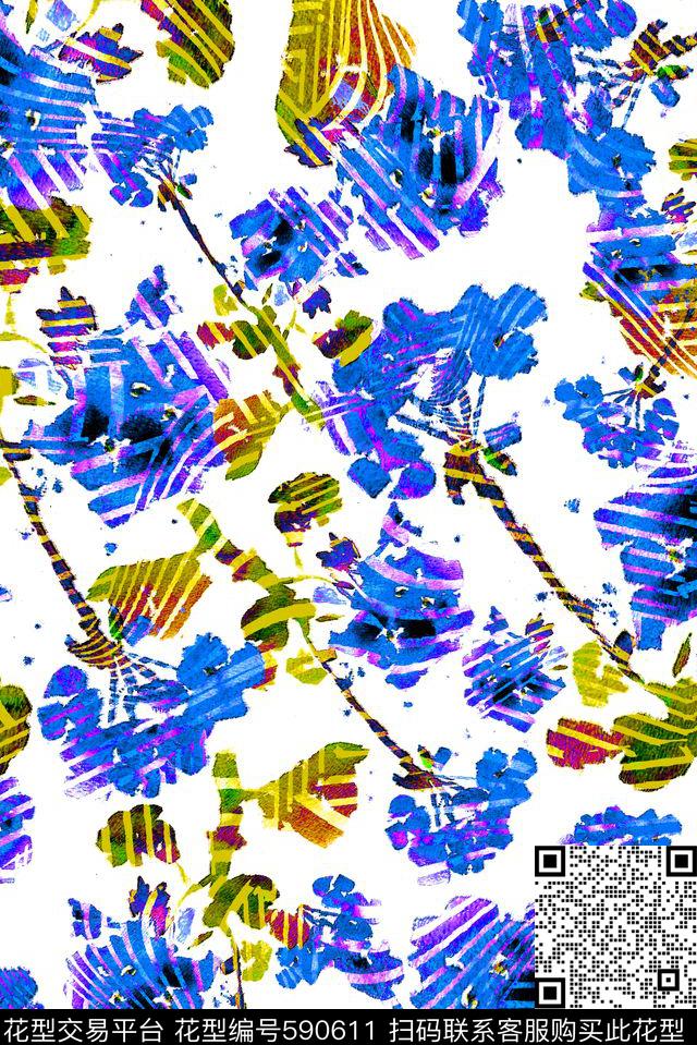 花卉水彩抽象数码印花华亿平台下载（图片编号: 590611） - 瓦栏（Walan）