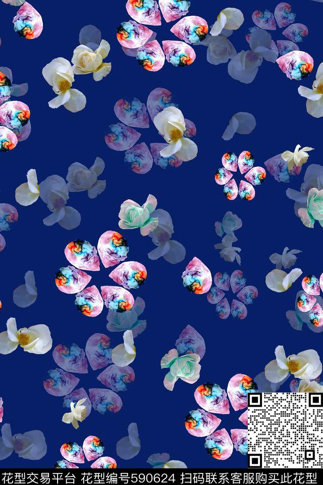 潮流时尚大牌抽象花卉暗影数码印花华亿平台下载（图片编号: 590624） - 瓦栏（Walan）