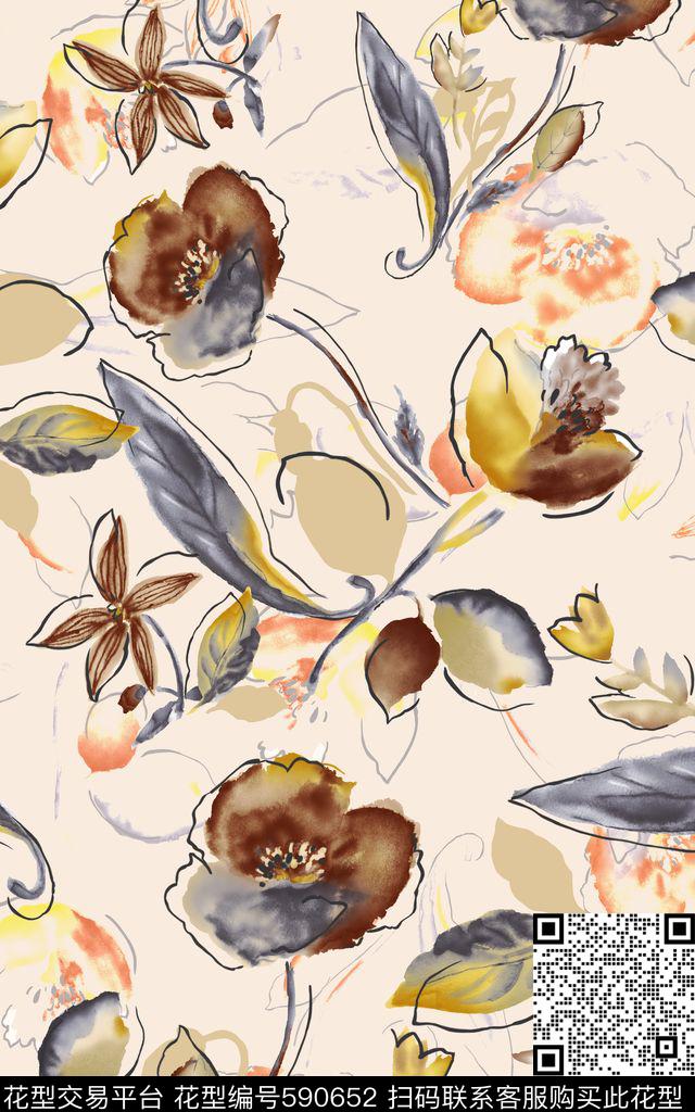 休闲风花朵抽象数码印花华亿平台下载（图片编号: 590652） - 瓦栏（Walan）