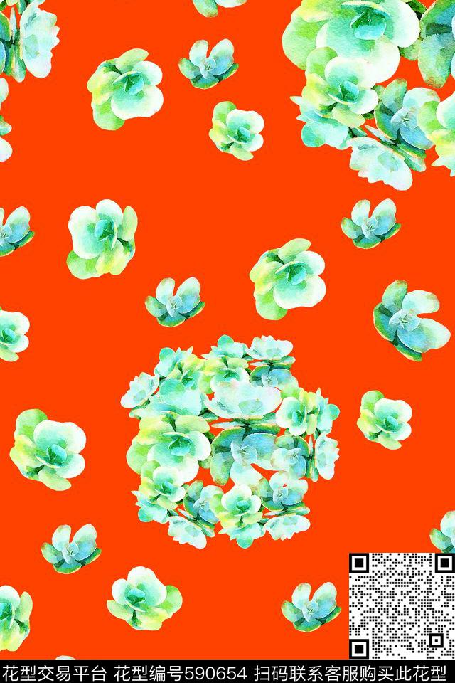 水彩花卉多肉数码印花华亿平台下载（图片编号: 590654） - 瓦栏（Walan）