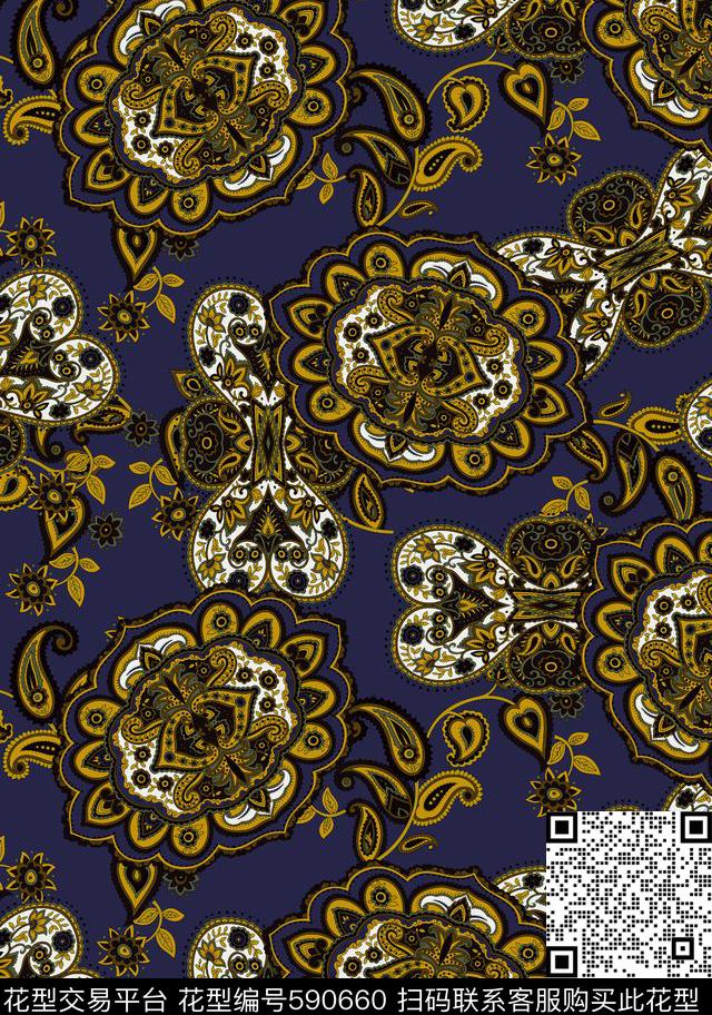 腰果花佩兹利火腿纹数码印花华亿平台下载（图片编号: 590660） - 瓦栏（Walan）