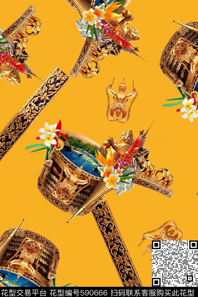 东南亚民族风金属花卉数码印花华亿平台下载（图片编号: 590666） - 瓦栏（Walan）