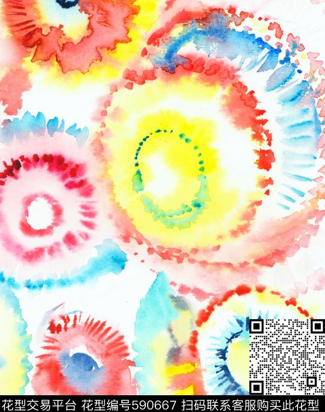 休闲时尚水彩抽象民族风手绘抽象水彩圆点服装面料华亿平台数码印花华亿平台下载（图片编号: 590667） - 瓦栏（Walan）