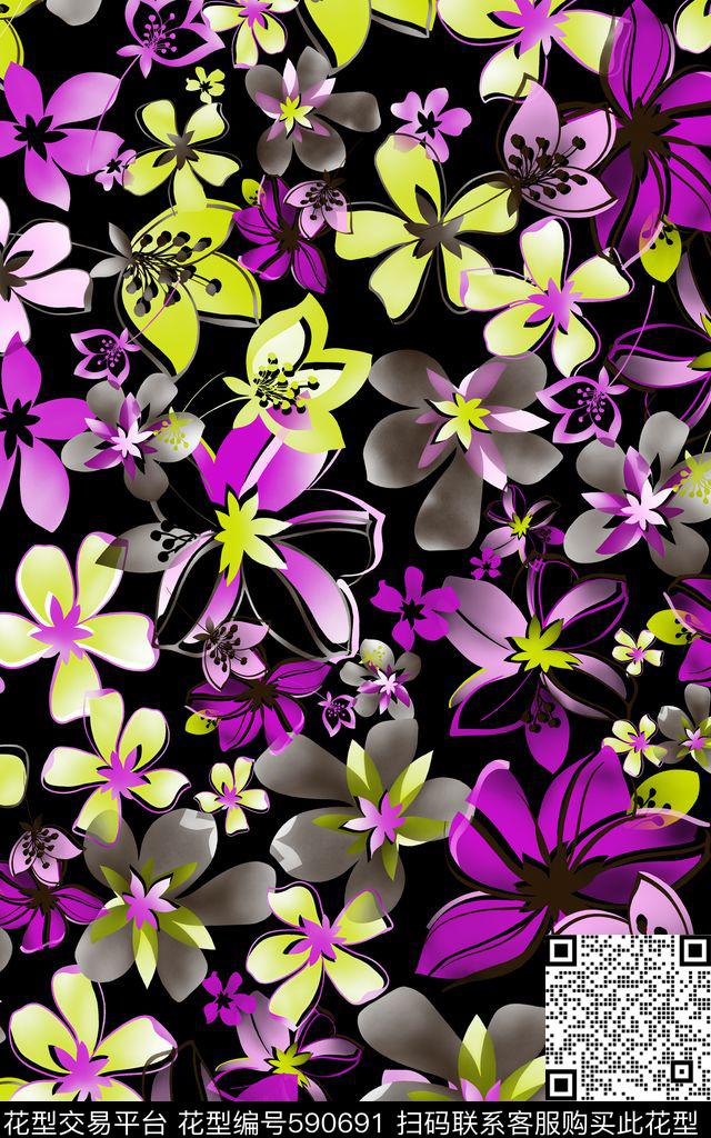 时尚小碎花花朵数码印花华亿平台下载（图片编号: 590691） - 瓦栏（Walan）
