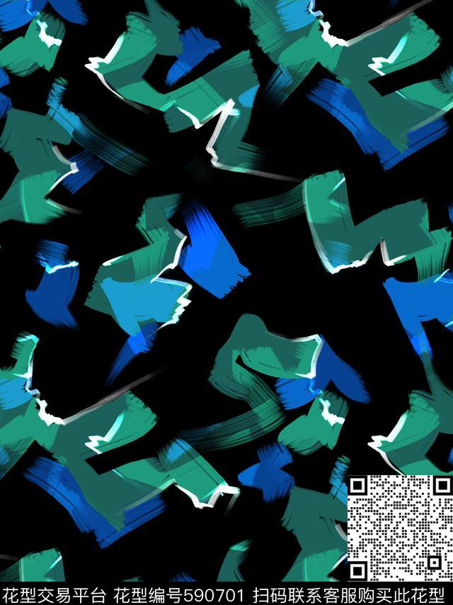 时尚大气抽象笔触传统印花华亿平台下载（图片编号: 590701） - 瓦栏（Walan）