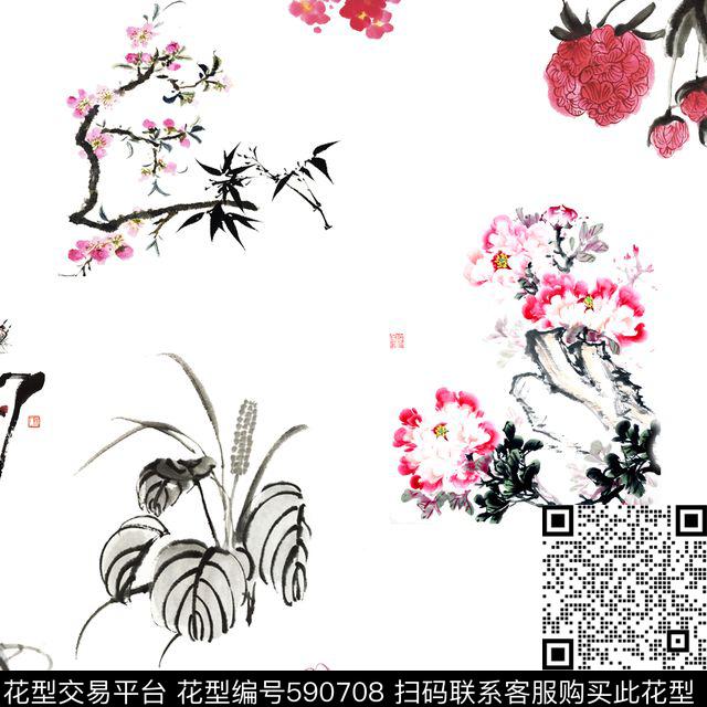 民族风花草叶传统印花华亿平台下载（图片编号: 590708） - 瓦栏（Walan）