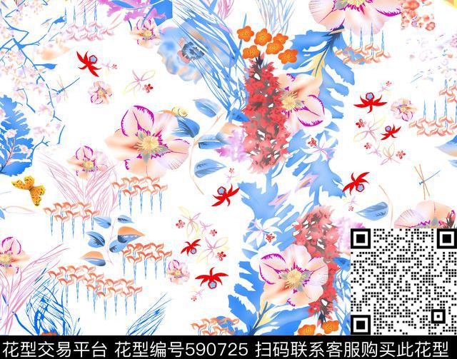 小碎花花卉淑女数码印花华亿平台下载（图片编号: 590725） - 瓦栏（Walan）