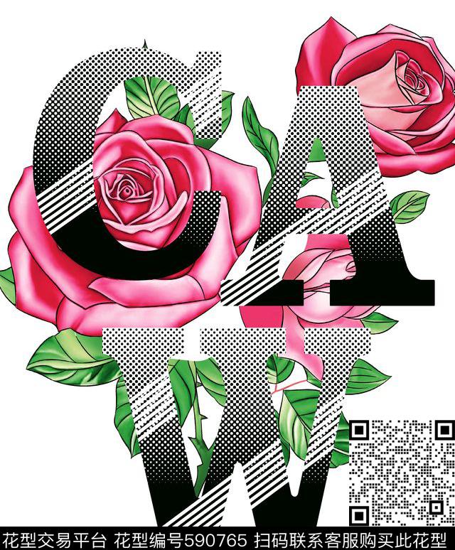 花卉英文数码印花华亿平台下载（图片编号: 590765） - 瓦栏（Walan）