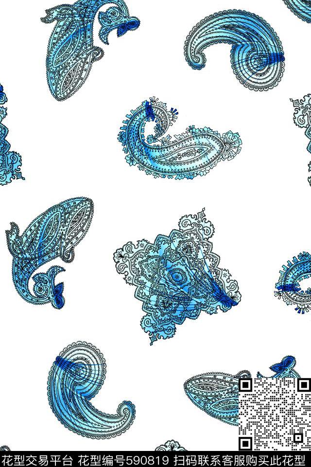渐变佩斯利衬衫数码印花华亿平台下载（图片编号: 590819） - 瓦栏（Walan）