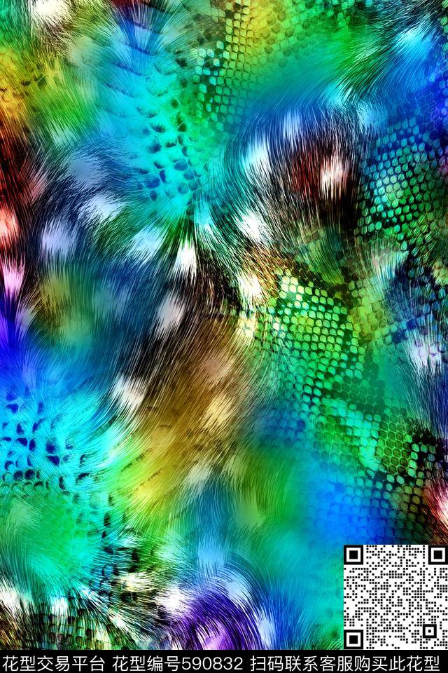 抽象炫彩动物纹理数码印花华亿平台下载（图片编号: 590832） - 瓦栏（Walan）