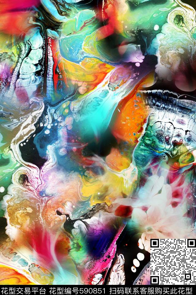 抽象炫彩几何数码印花华亿平台下载（图片编号: 590851） - 瓦栏（Walan）
