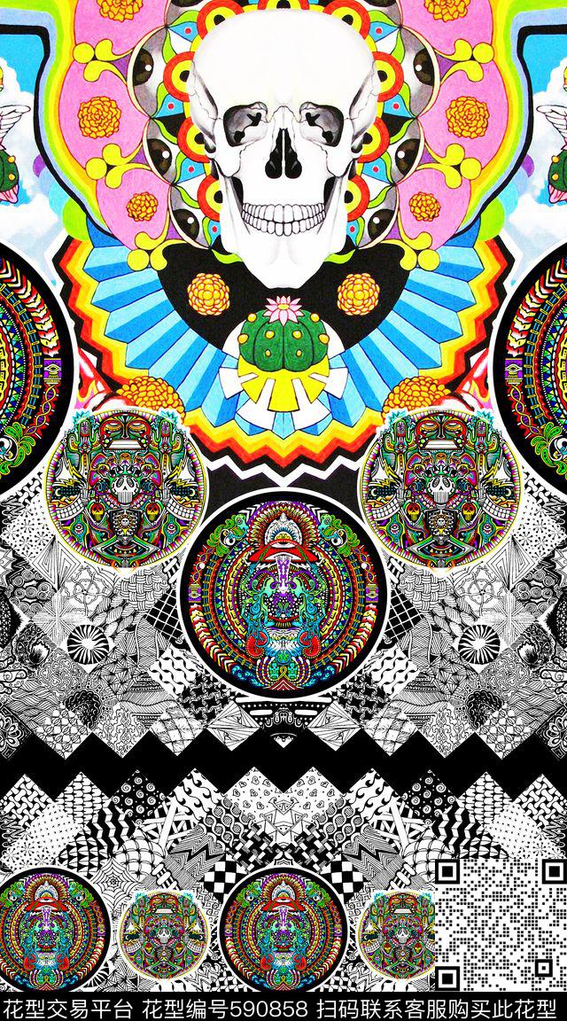 黑白几何色块数码印花华亿平台下载（图片编号: 590858） - 瓦栏（Walan）