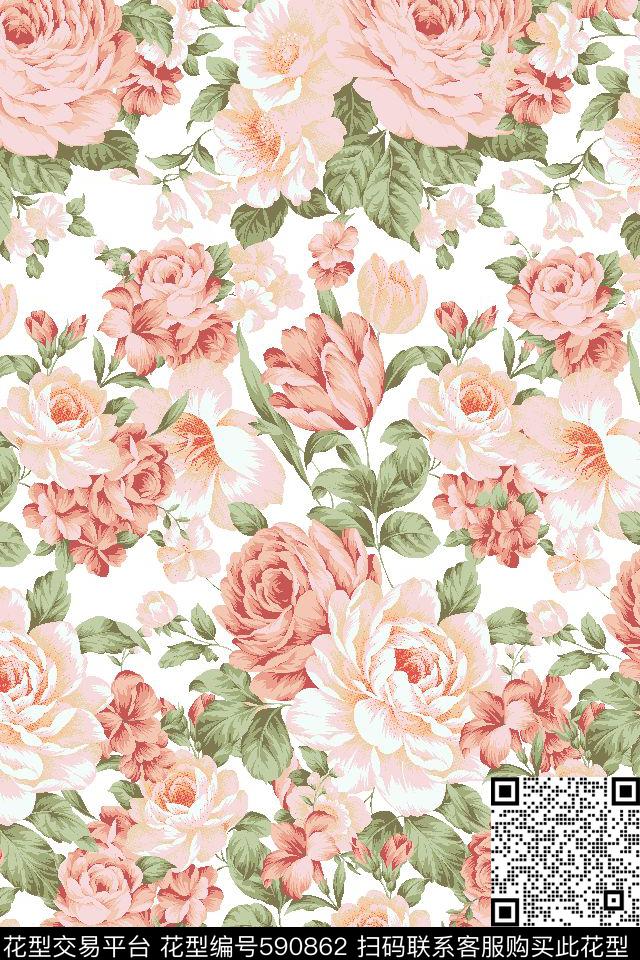 田园风花朵传统印花华亿平台下载（图片编号: 590862） - 瓦栏（Walan）