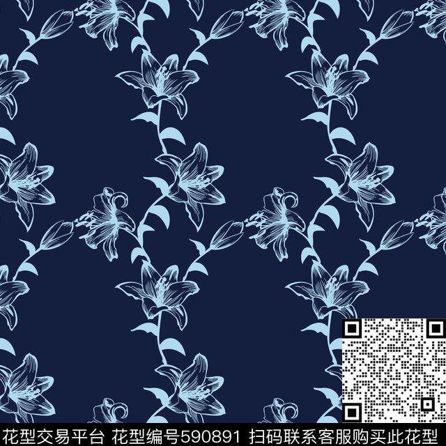 百合四方连续民族风传统印花华亿平台下载（图片编号: 590891） - 瓦栏（Walan）