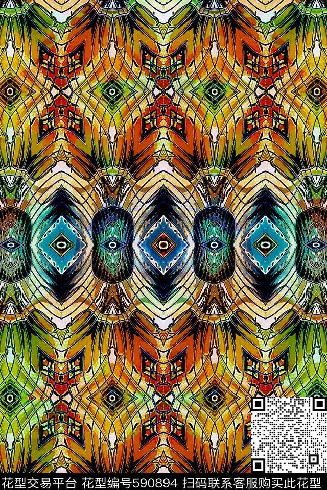条纹民族几何数码印花华亿平台下载（图片编号: 590894） - 瓦栏（Walan）