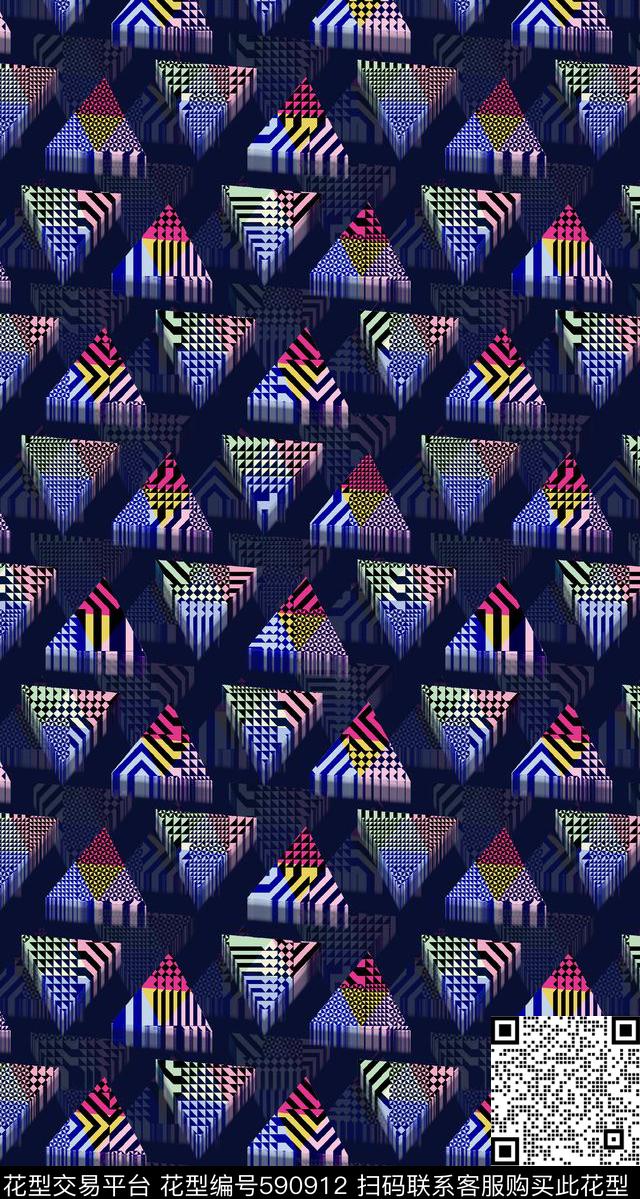 几何拼接几何彩色渐变三角形数码印花华亿平台下载（图片编号: 590912） - 瓦栏（Walan）