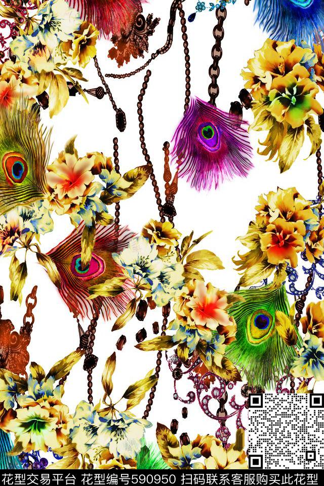 孔雀羽毛小碎花花纹数码印花华亿平台下载（图片编号: 590950） - 瓦栏（Walan）