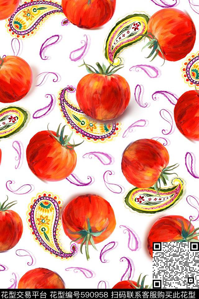 手绘水果腰果田园系列数码印花华亿平台下载（图片编号: 590958） - 瓦栏（Walan）