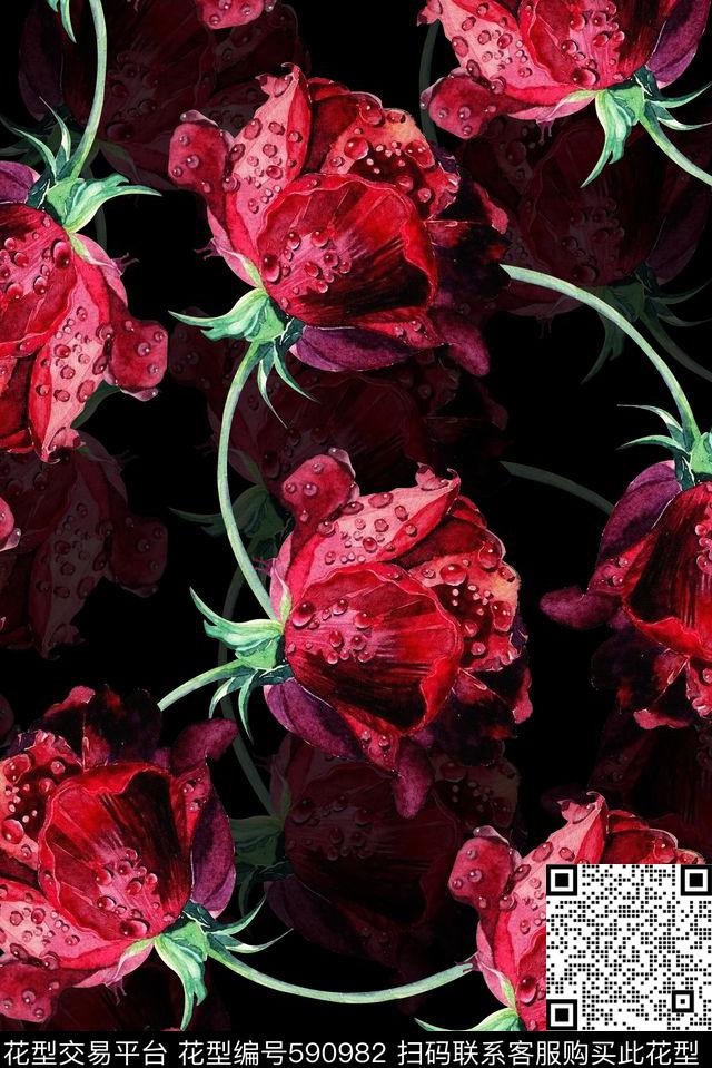 时尚花卉流行数码印花华亿平台下载（图片编号: 590982） - 瓦栏（Walan）