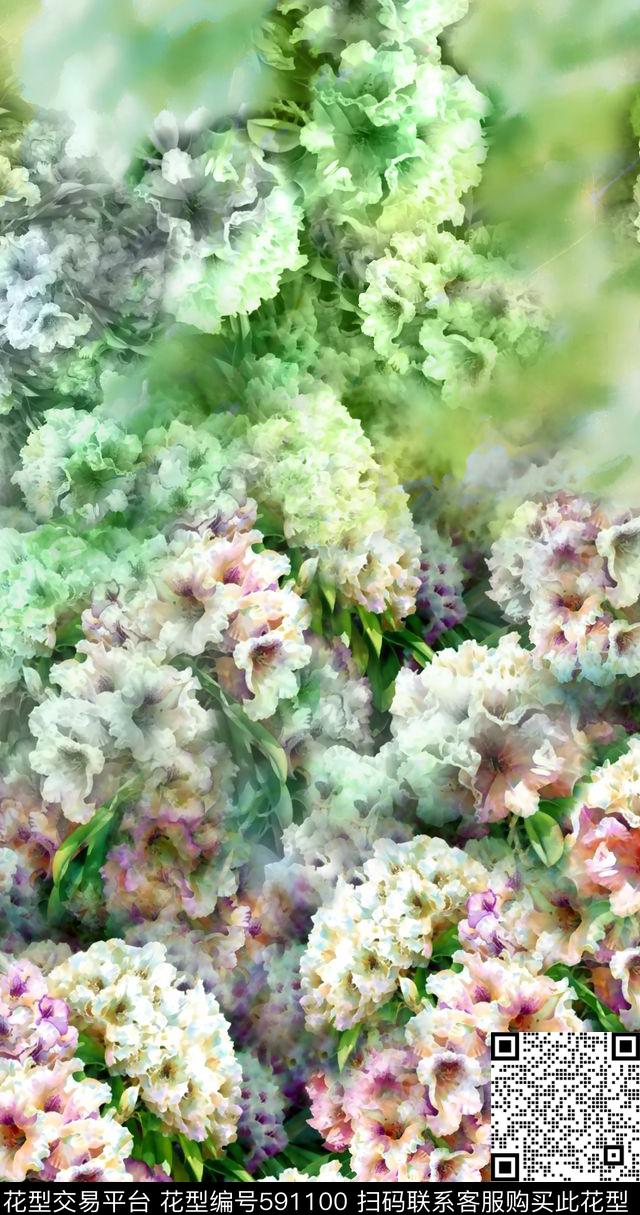 花卉、双边定位中老年围巾华亿平台数码印花华亿平台下载（图片编号: 591100） - 瓦栏（Walan）