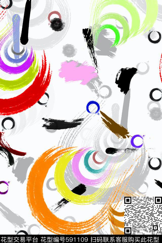 原创几何笔触连衣裙童装女装传统印花华亿平台下载（图片编号: 591109） - 瓦栏（Walan）