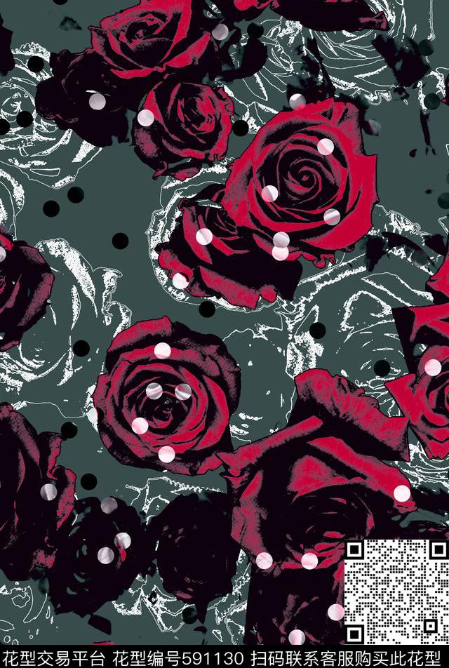 手绘艺术花卉数码印花华亿平台下载（图片编号: 591130） - 瓦栏（Walan）