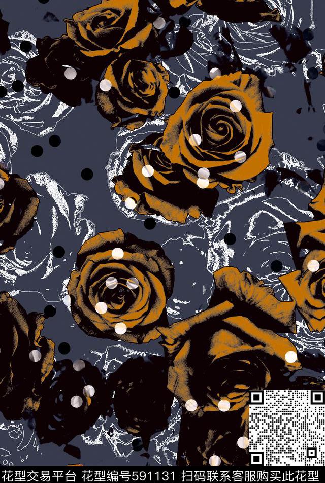 手绘艺术花卉数码印花华亿平台下载（图片编号: 591131） - 瓦栏（Walan）
