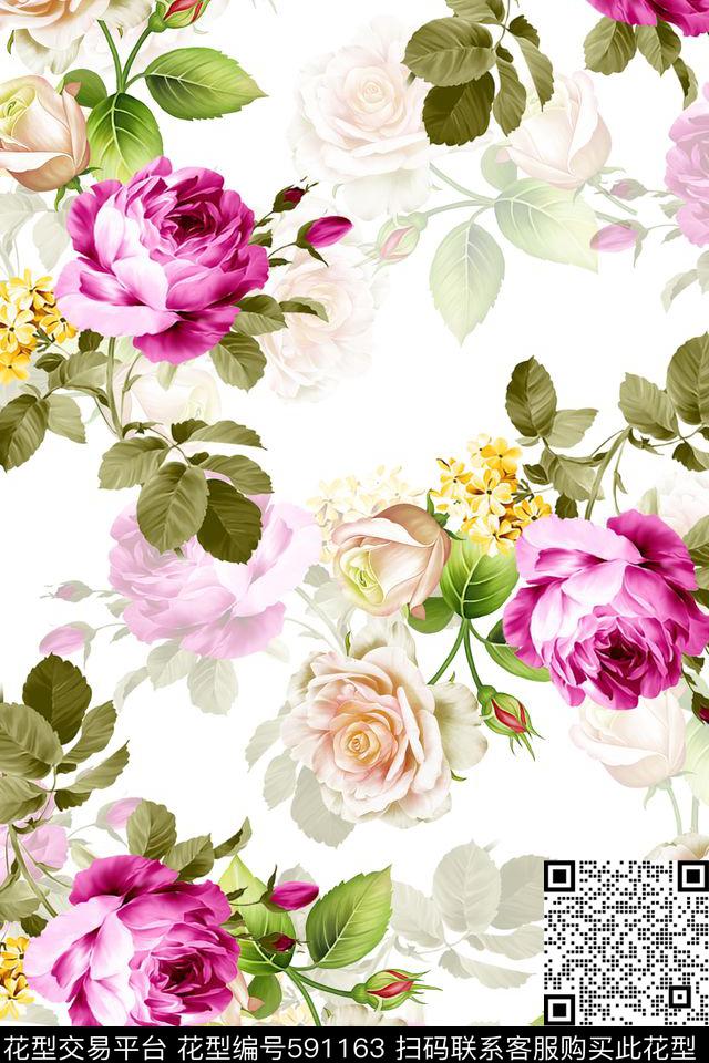水彩玫瑰家纺数码印花华亿平台下载（图片编号: 591163） - 瓦栏（Walan）