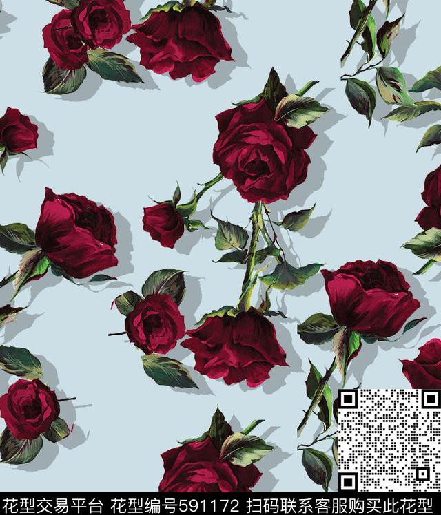 大气时尚玫瑰花女装数码印花华亿平台下载（图片编号: 591172） - 瓦栏（Walan）