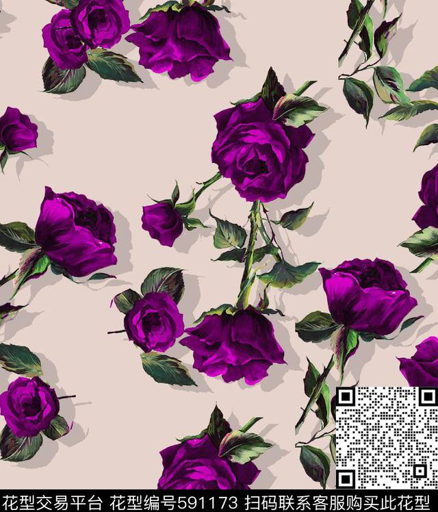 大气时尚玫瑰花女装数码印花华亿平台下载（图片编号: 591173） - 瓦栏（Walan）