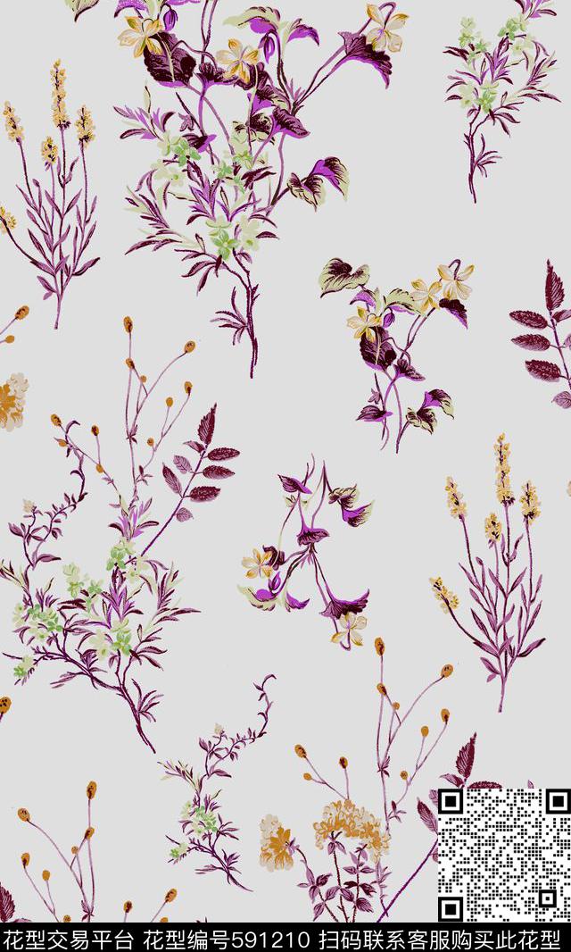 手绘小花定位。泳装。满版数码印花华亿平台下载（图片编号: 591210） - 瓦栏（Walan）