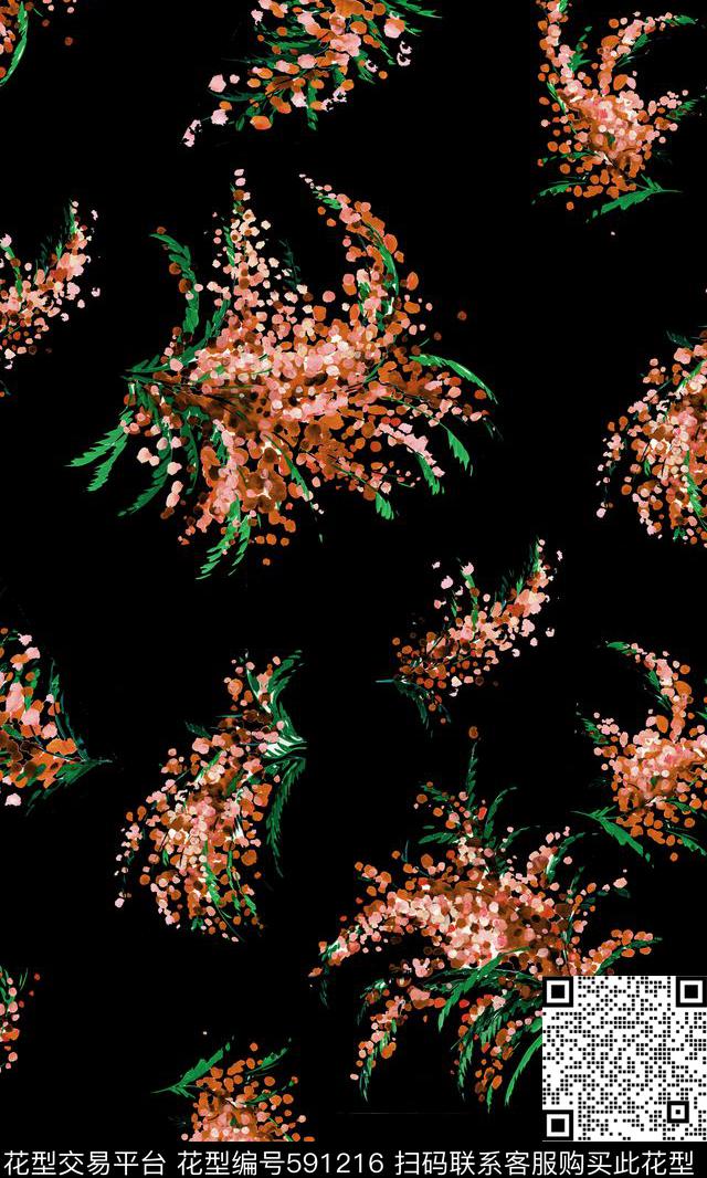 手绘花卉。泳装。满版数码印花华亿平台下载（图片编号: 591216） - 瓦栏（Walan）